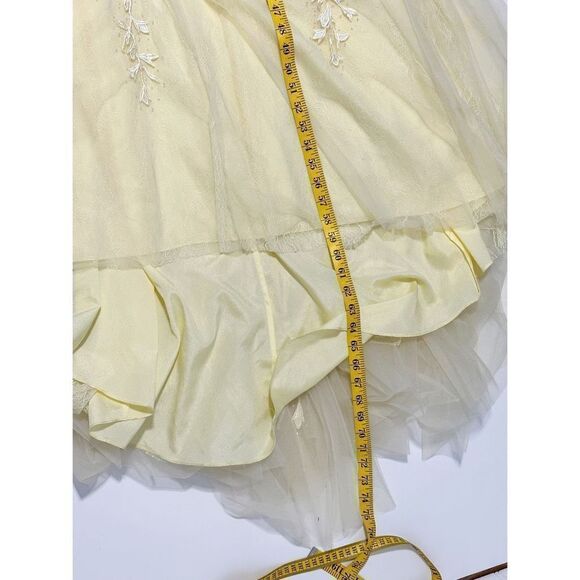 Amarra Yellow Floral Lace Applique Spaghetti Strap Formal Gown Dress Size 2 - Picture 12 of 15